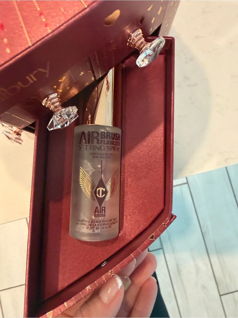 Charlotte Tilbury Festive Burgundy and Gold Makeup Jewelry Chest with products!!
